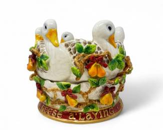 78 FitzFloyd12DaysofChristmasGeeseALayingCachepot