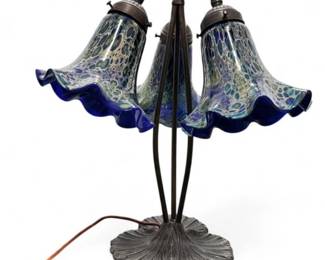 7 ArtNouveauStyleTripleLilyLampCobaltBlueGlassShades