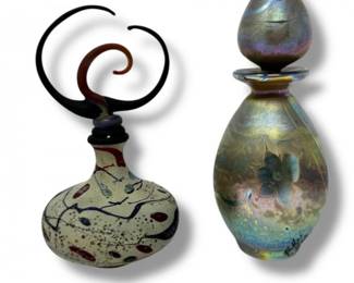 12 Setof2SignedArtGlassPerfumeBottlesIridescentSwirlDesign
