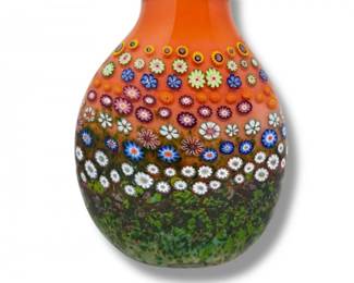 71 Signed2008MillefioriArtGlassPouchVaseKenIngridHansonStyle