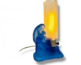 2 VintageArtDecoFrostedGlassAngelLampwLyre
