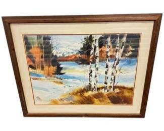19 SatsukoHamiltonFramedBirchTreeWinterLandscapeSigned