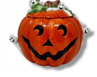 91 FitzFloydEssentialsPumpkinGhostJackoLanternCookieJar