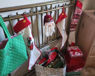 vintage twin brass headboards, christmas