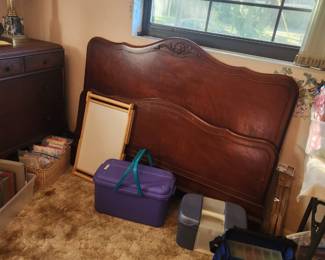 vintage bedframe, craft storage