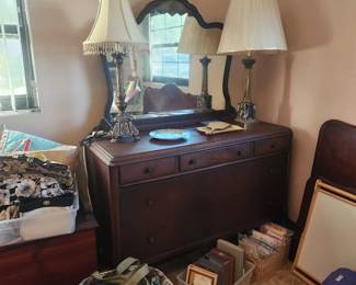vintage dresser, craft books,