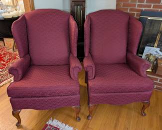Pair of Burgundy wingback chairs