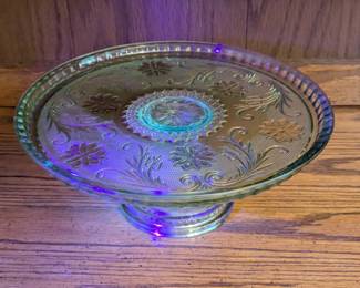 Green Uranium glass cake stand