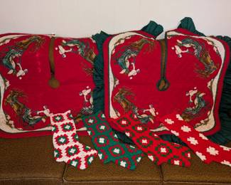 Vintage Christmas tree skirts & crochet stockings