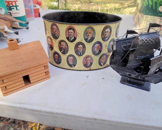 President Metal basket, log cabin, metal ship
