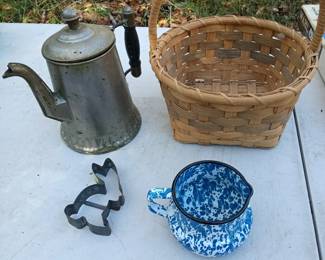 Teapot, Basket, Enamel Ware, Coffee Pot