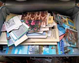 Suitcase full of travel Postcards, Brochures, etc