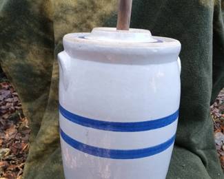 Blue Banded Pottery Churn