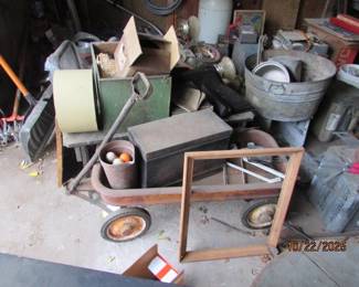 antique radio flyer wagon and misc items