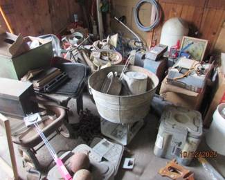 metalware, car parts, military canisters, misc