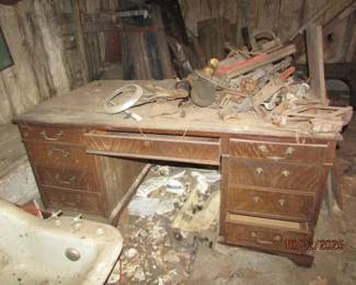Old desk and auto parts