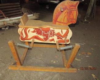 Vintage spring rocking horse (possibly Davey Crocket?)