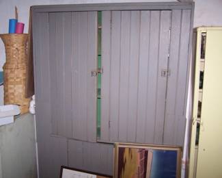 GRAY-PAINTED CUPBOARD