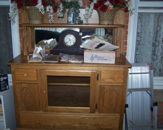 NEWER OAK SIDEBOARD, OLD CLOCK & MISC.