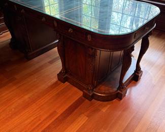 Fabulous Desk by Maitland Smith 80" Long by 36" Deep, Leather Top, Glass Top has Shadow from Sun but is in good condition