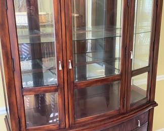 Wooden Lighted China Hutch With Drawers Glass Shelves