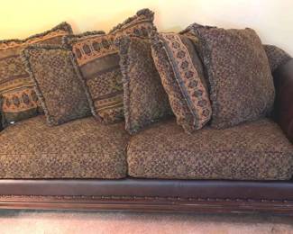 Leather Fabric Couch With Wood Frame Includes 6pillows