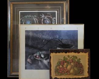 Still life Collection of Three NatureInspired Framed Prints  Fruit, Birds, and Butterflies 