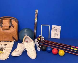Vintage Game and Sport Set Franklin Croquet, Celebrity Bowling Bag and Ball