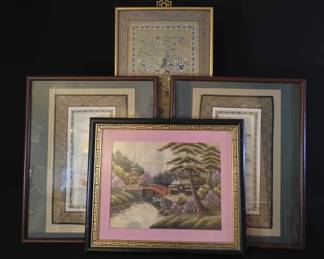 Stunning Lot of 4 Framed Asian Silk Embroideries