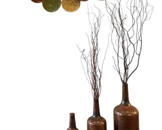 3 Stunning Copper Hammered Vases Rustic Multicolor Metal Wall Plate Art Decor