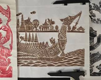 3 Rare Vintage Thai Temple Rubbings on Rice Paper... Valuable Collector Art