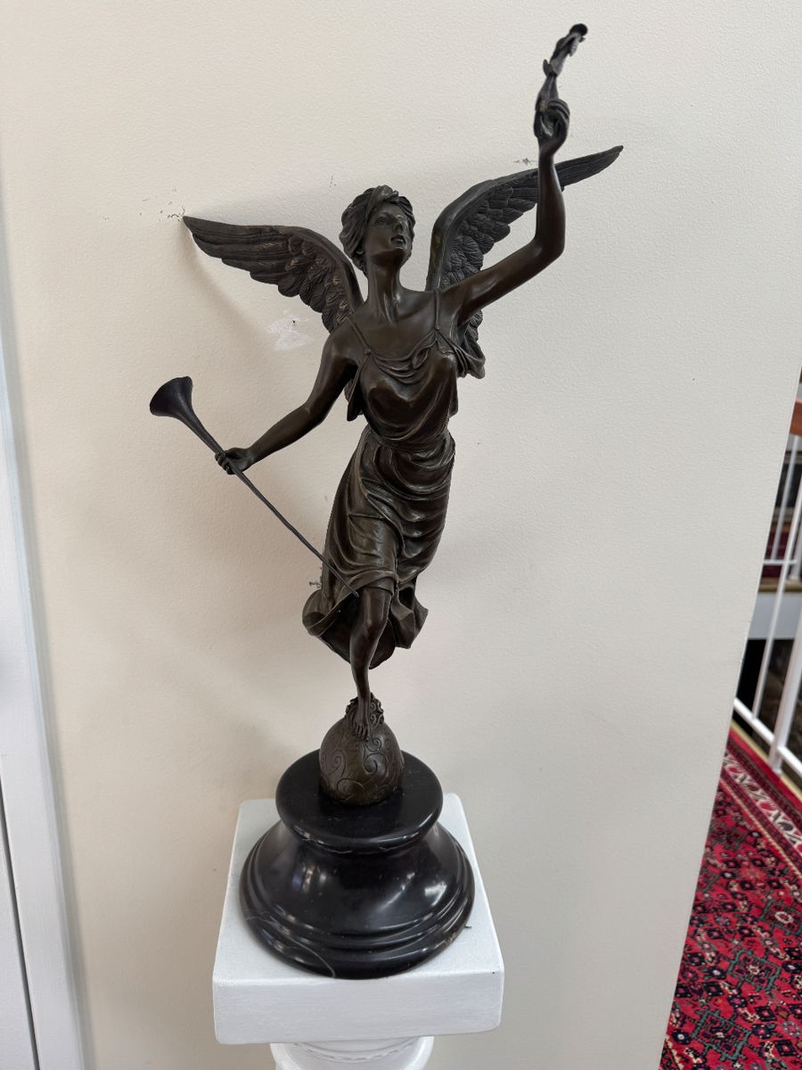 Greek Victory Goddess Nike Bronze Statue Signed Auguste Moreau (20" Tall)