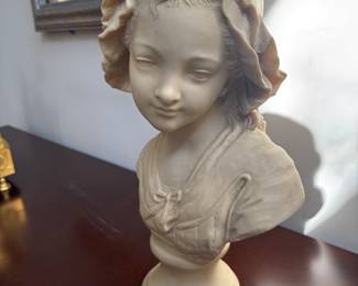 Resin French Peasant Girl Bust Sculpture signed Grinam Niam Paris (18"H)