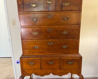 Antique Queen Anne 9 Drawer High Boy Dresser (23"D x 40"W x 72"H)
