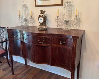 Antique Federal Mahogany Inlay 3 Drawer / 4 Door Sideboard (21"D x 54"W x 40-1/2"H)
