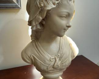 Resin French Peasant Girl Bust Sculpture signed Grinam Niam Paris (18"H)