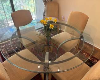 Round Glass Top with Metal Base Kitchen Table (52"D x 29-1/2"H)