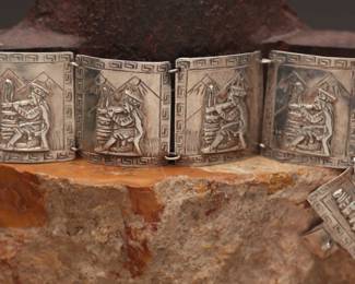 Sterling Andean Motif Panel Bracelet, 66g