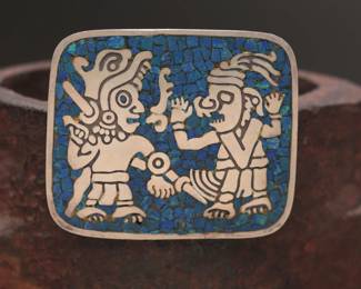 Sterling Silver Aztec Pin, 31.7g