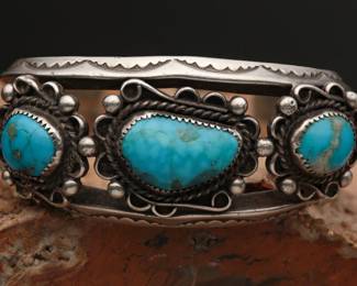 Sterling Bracelet with Turquoise Stones, 74.45g