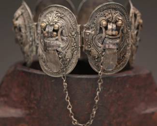 Sterling Andean Motif Panel Bracelet, 66g