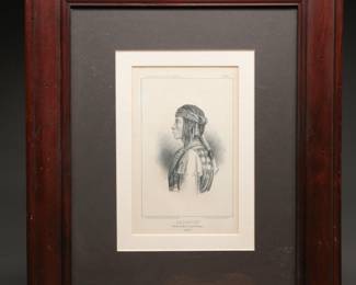 1850 Lithograph of Navajo Chief Chapaton, Framed