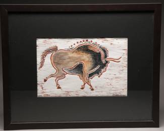 Framed Woodcut Print ‘Cave Bison’