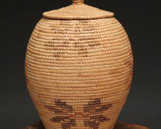 Native American Coiled Basketry Jar With Lid