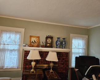 Lamps, 3 total (2 cream, 1 sage) Fair Condition; Pheasant Picture; Grandfather Clock; Chinese Vases; Exercise Bike; Motorized Recliner Chair