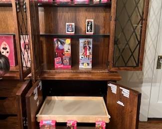 CHINA CABINET Picture #3, right side with sliding shelves, added about 10 years' ago (white labels will be removed)