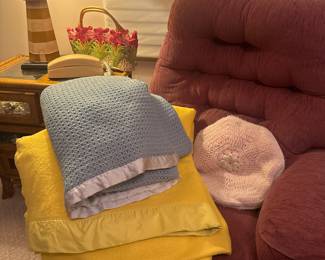 Lighthouse lamp, rocker recliner , blankets