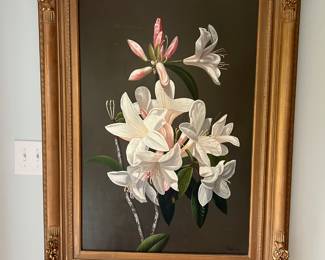 G37-Large, signed painting of azaleas, some scratching to surface of painting, message for more pictures 195