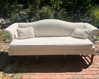 G11-Cream camel back sofa, stain on side of sofa, message for more pictures 350