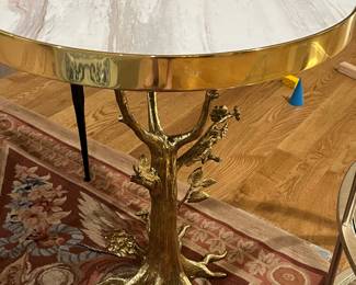G62-Gold and marble side table (heavy) branch, flower, birds-425